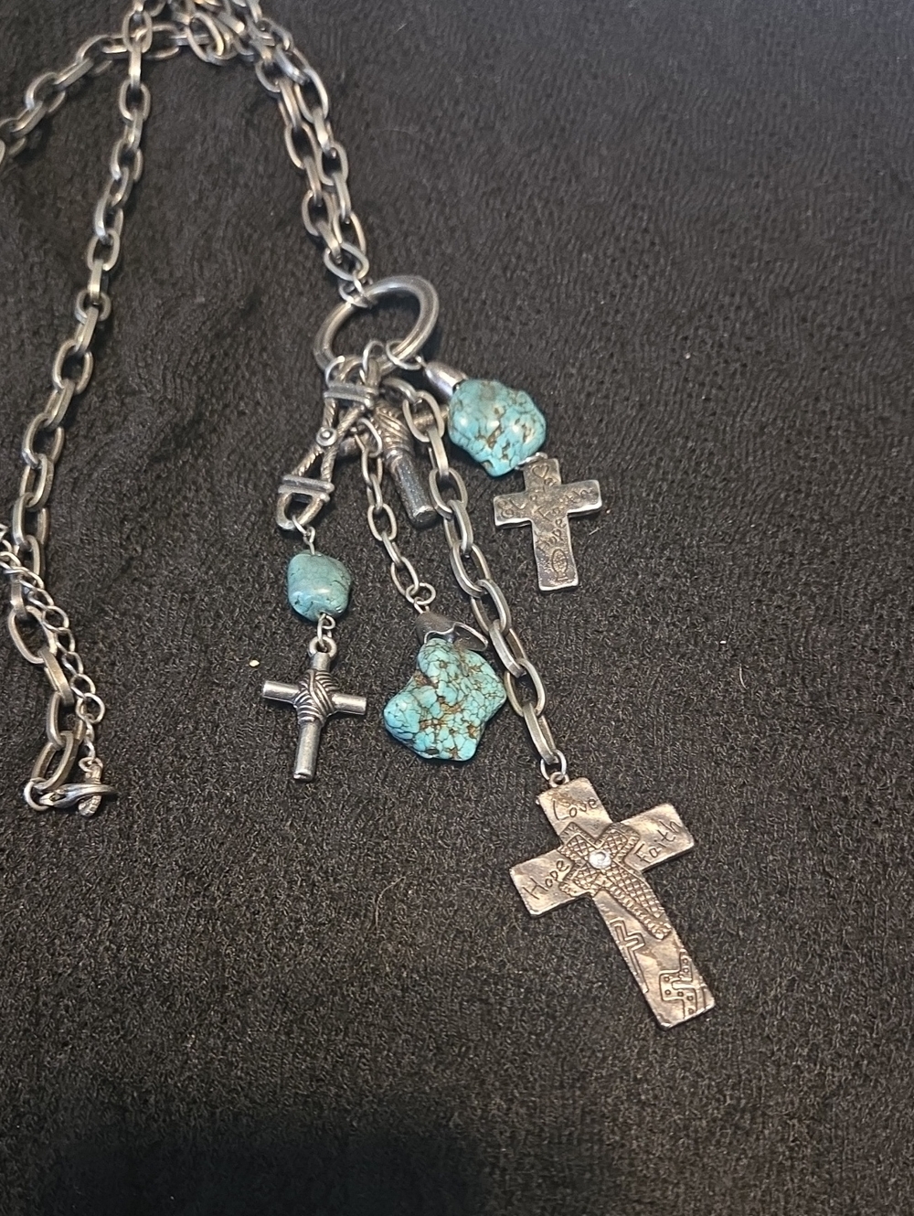 Silver Cross Pendant Necklace with Turquoise Accent